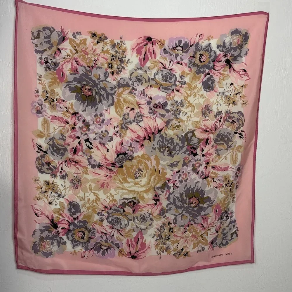 Adrienne Vittadini Pink Floral Silk Feel Square Scarf 31 x 29.5 Romantic